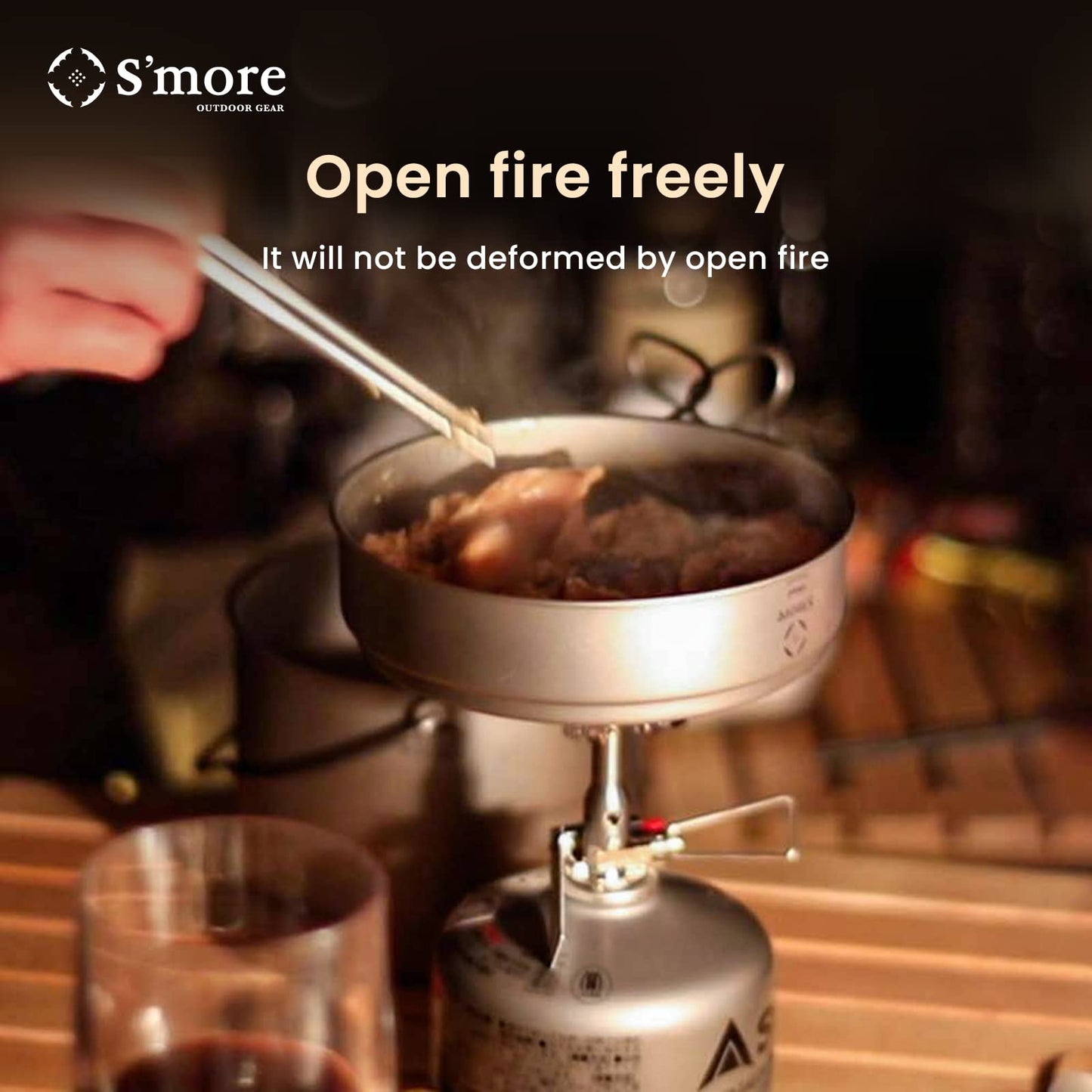 S'more Titanium Cooking Set, Ultralight Eco-Friendly Camping Cookware, 1100ml Pot and 350ml Pan 2 in 1 with Folding Handle for Hiking, Traveling, and Picnic(Medium)