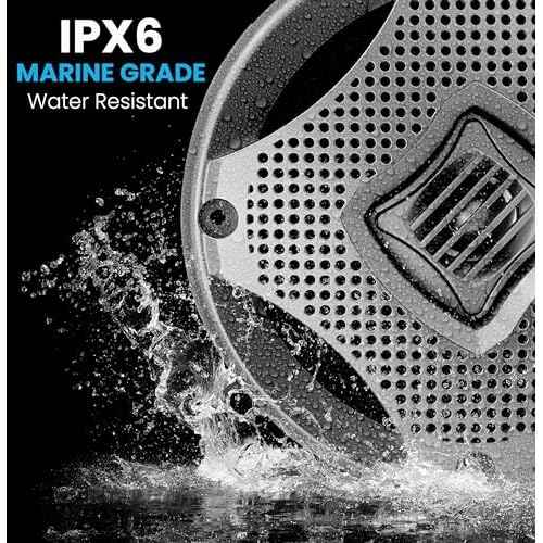 Pyle Lanzar 6.5 Inch Marine Speakers - 2 Way Water Resistant Audio Stereo Sound System with 400 Watt Power, Attachable Grills and Resin Treatment for Indoor and Outdoor Use - 1 Pair - AQ6CXS (Silver)