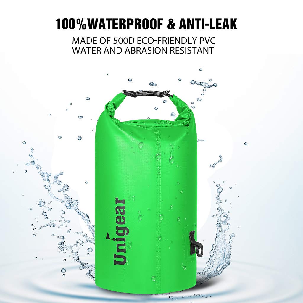 Unigear Dry Bag Waterproof, Floating and Lightweight Bags for Kayaking, Boating, Fishing, Swimming and Camping with Waterproof Phone Case (Green, 5L)