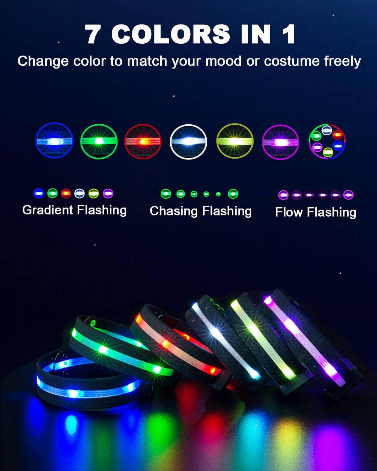 5pcs LED Horse Breastplate Collar & Leg Band, 7 Colors in 1 Light up Tack Set, USB Rechargeable Harness & Leg Strap - Added Visibility & Safety for Night Riding