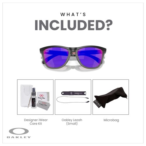 OAKLEY Frogskins Range OO9284 928413 55MM Matte Black/Matte Grey Smoke/Prizm Road Square Sunglasses for Men For Women+ Bundle Accessory Leash Kit, Microfiber Pouch