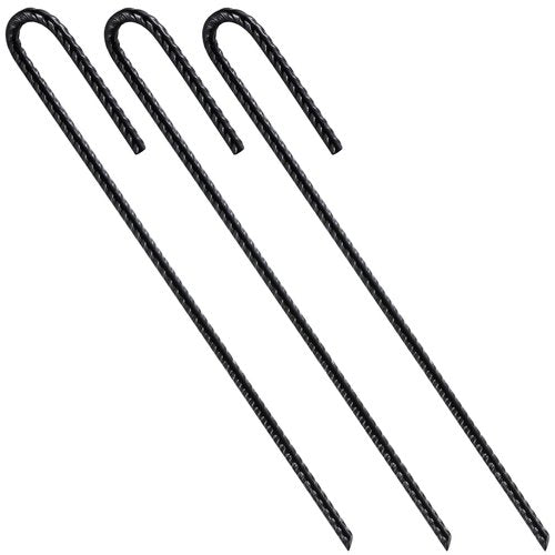 Wensilon Rebar Stakes U/J Hook Extra Heavy Duty,(10pcs) 12 inch x 1/4 inch Rust Proof Coated Steel Ground Stakes Ground Anchors, Garden Stake Metal Stakes Tent Stakes Trampoline Anchors (J-Hook)