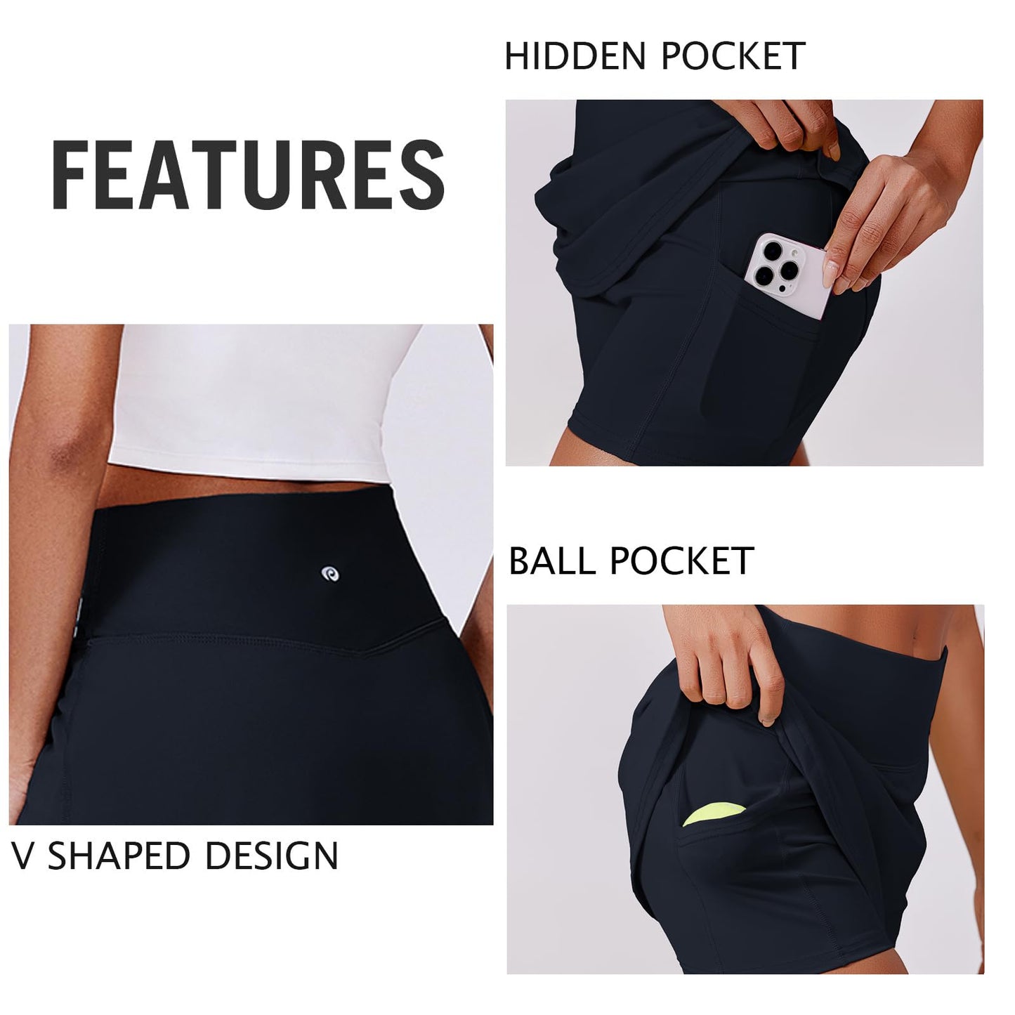 PINSPARK Women Tennis Skirts High Waisted Athletic Skorts Quick Dry Golf Skirt Lightweight Workout Skort with Pockets Shorts, Dark Navy Large