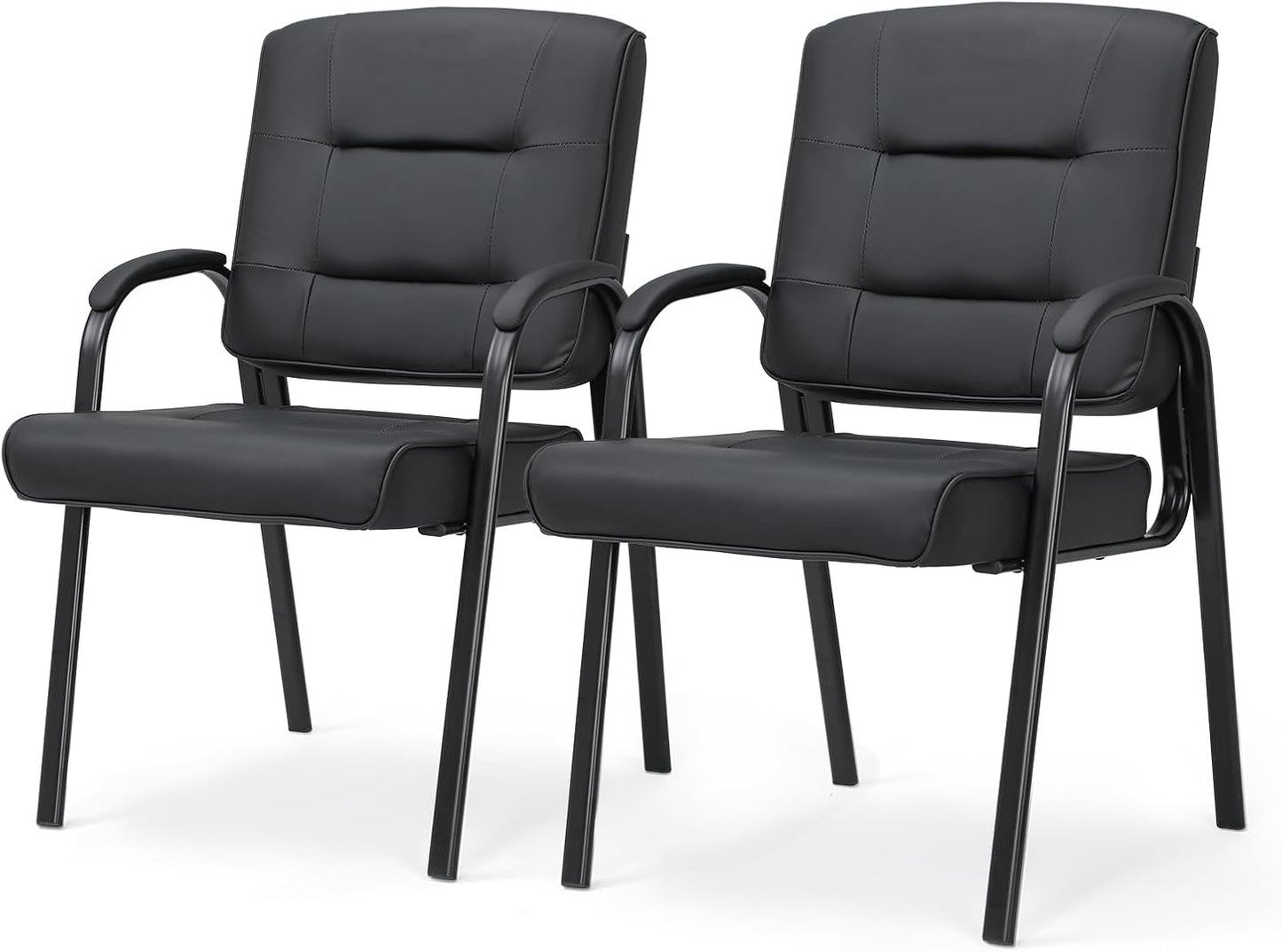 Athena Collection Desk Chairs No Wheels Set of 2, Office Guest Chairs with Sled Base Mesh Back Armrest, Side Reception Armchairs for Reception Conference Waiting Room, Black