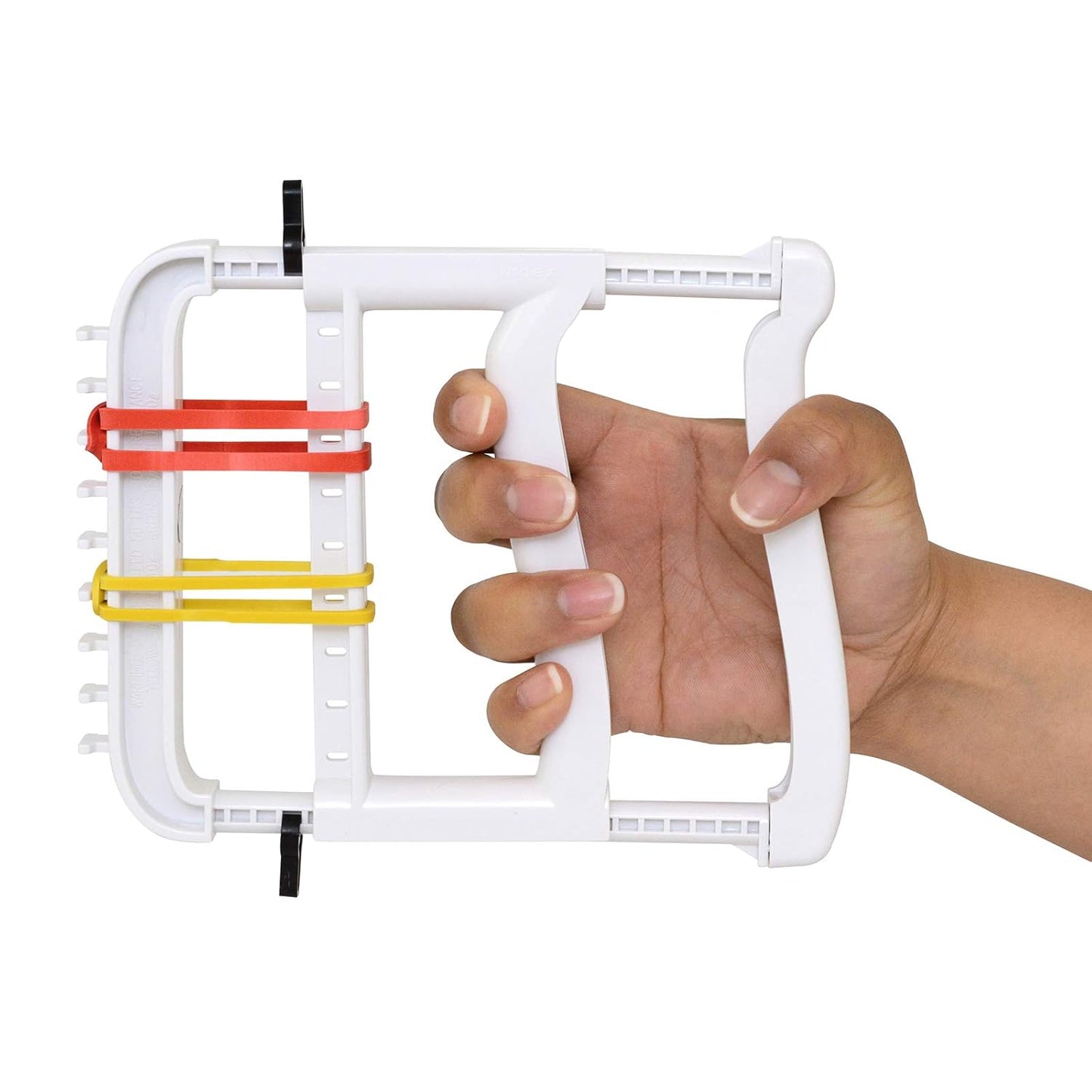 Rolyan Basic Ergonomic Hand Exerciser, Strengthening Device for Fingers, Hands, and Thumbs, Comes with 4 Pairs of Graded Rubber Bands with Progressive Difficulty, White