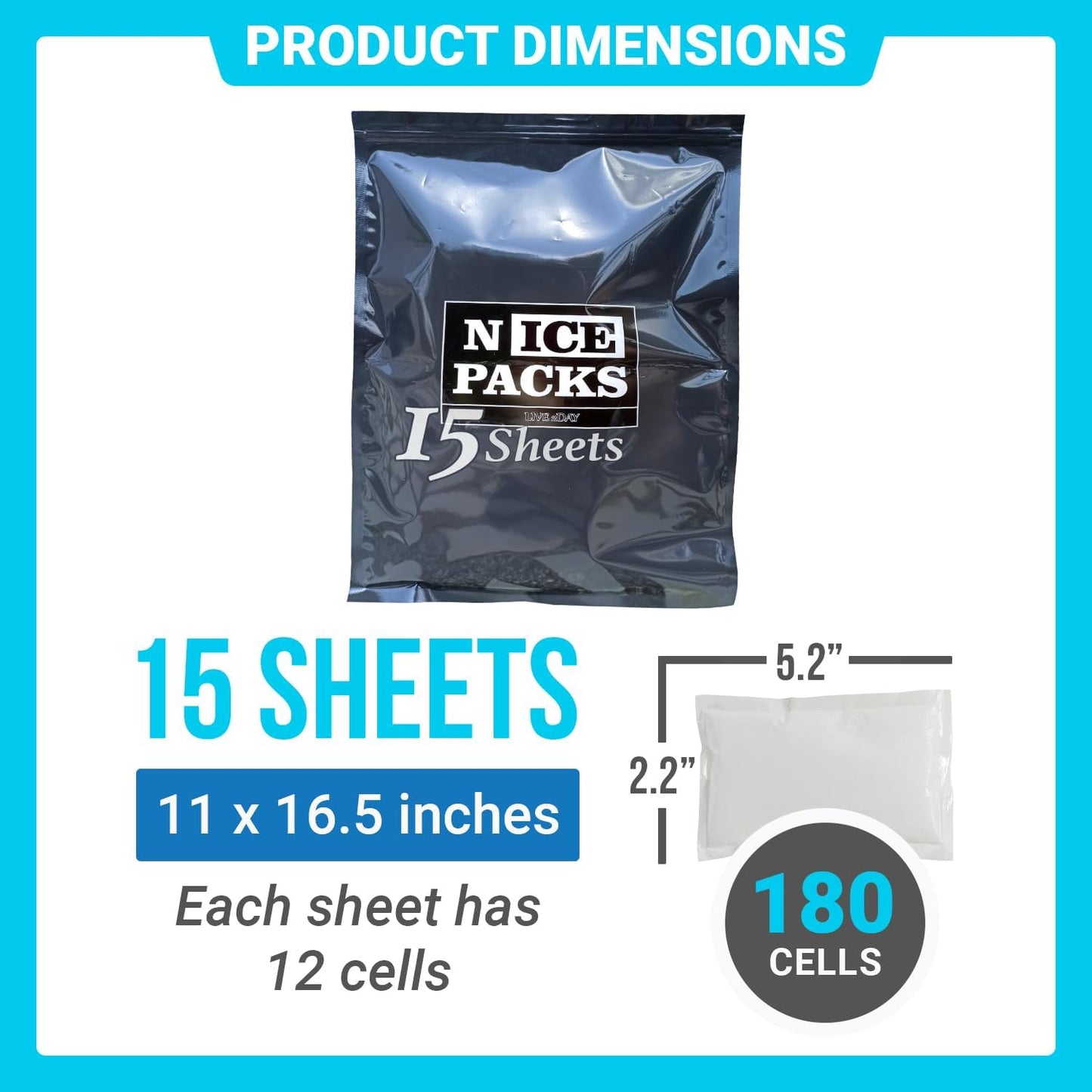 Nice Packs Reusable Dry Ice Packs for Coolers, Lunch Boxes, Frozen Food Shipping - Flexible and Long Lasting (10 Large Sheets)