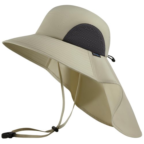 UVSAI UPF 50+ Foldable Sun Hats Wide Brim with Large Neck Flap for Men Women UV Protection Gardening Fishing Beach Hat Beige