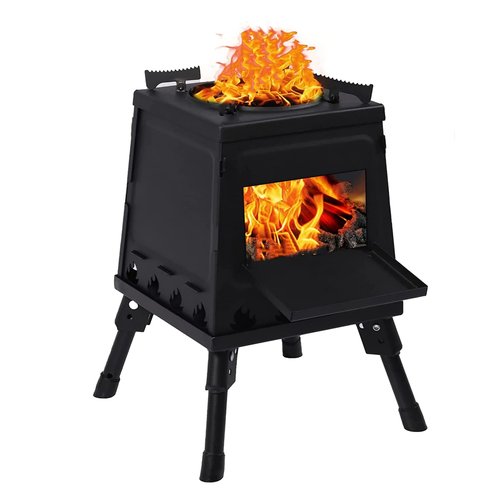 EMOTRIPS Portable Carbon Steel Camping Stove, Outdoor Wood Stove with Foldable Legs for Outdoor Camp (Small)