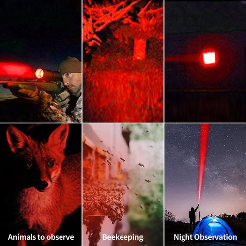 YZYOE Rechargeable Red Light Tactical Flashlight，500 Yards Red LED Light kit, Universal Picatinny Rail Mount with Pressure Switch for Long Distance Night Observation.