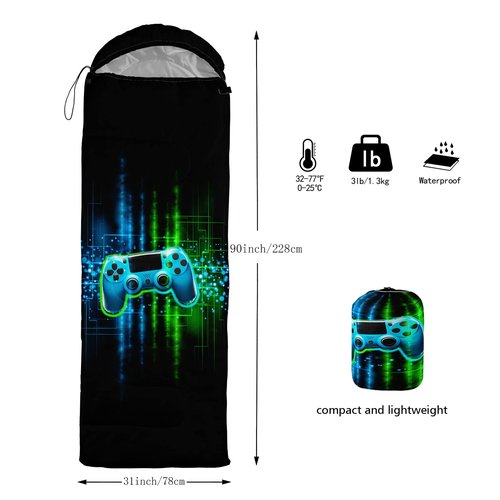 Datura home Kids Sleeping Bag for Boys Girls,Trendy Gamepad Print-Lightweight Warm Portable Outdoor Indoor-Waterproof Cold Weather Resistant Sleeping Bag for Camping Hiking(Gamepad)