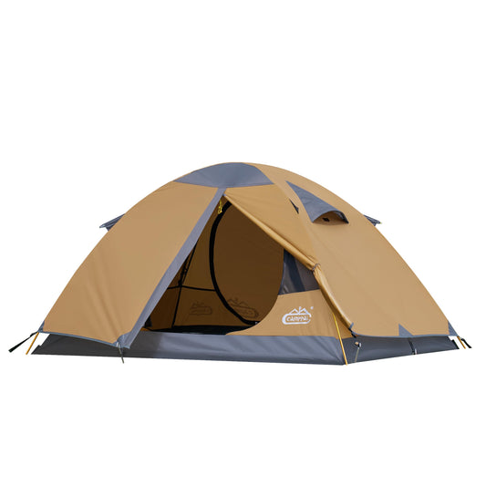 2 Person Backpacking Tent, Waterproof Windproof Two Person Tent, Lightweight Easy Setup 2 Man Tent for Camping, Hiking, Biking, Cycling, Motorbiking, Mountaineering - Khaki