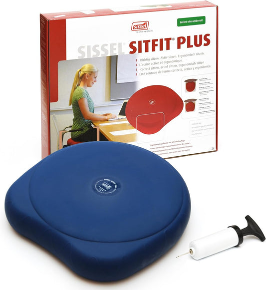 SITFIT Plus | Active & Dynamic Sitting | 2-in-1 Function | Adjustable Pressure | Blue, 14.5 in | Strengthens Back Muscles | Includes Pump & Exercise Poster