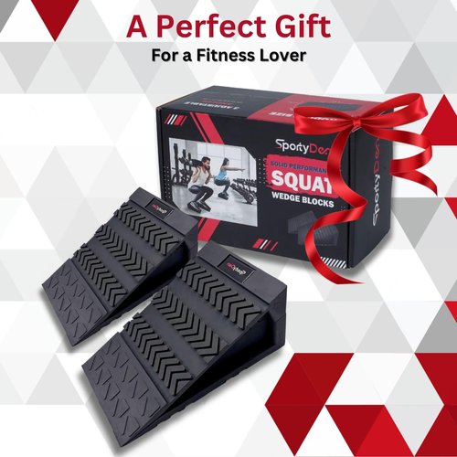 SPORTYDEN Squat Wedge Block Non-Slip Rubber, 3 Adjustable Angles, [Men up to US10.5] 6Pcs Set for Heel Elevated Squat, Calf Raises Ramp, Weight Lift & Stretch, Includes 2 Bands & a Storage Bag.