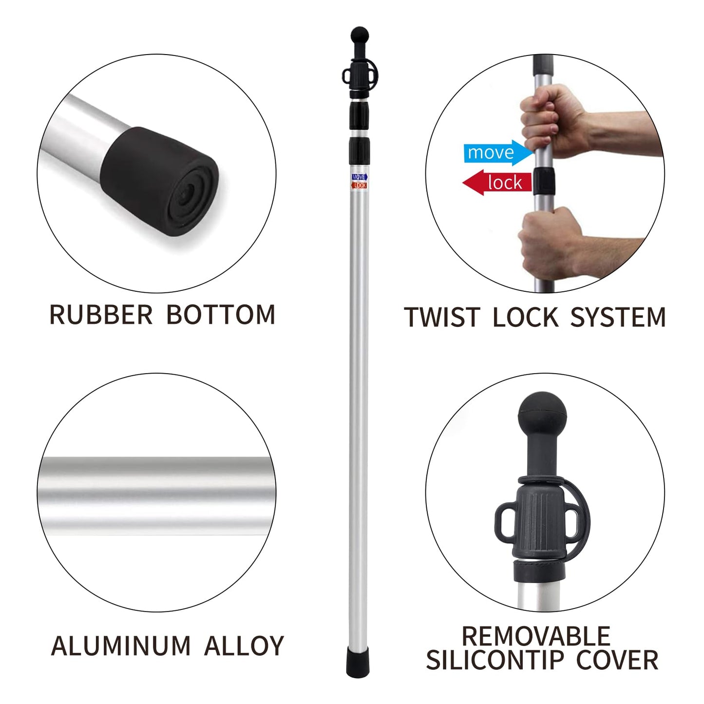 Kaiciuss 98.42'' Aluminum Camping Tarp Poles Adjustable,Telescoping & Portable Tent Poles Replacement (4 Pack), it Comes with 8 Metal Stake, 8 Guy Line Cord with Guyline Adjuster & 1 Storage Bag