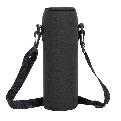Outdoor Sports Water Bottle Bag, Wearable Colorfast Thermal Water Bottle Case Cover Sleeve with Strap (Black) Water Bottle Sling Holder