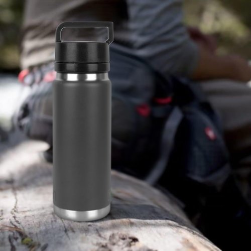 Linkidea Water Bottle Lid with Handle Compatible with YETI Rambler Bottle 18oz/26oz/36oz/46oz/64oz Chug Cap, Water Bottle Chug Replacement Cap Lid (Black)