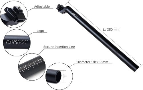 CYSKY 25.4/27.2/28.6/30.4/30.8 SeatPost 350mm Bike Seat Post Suitable for Most Bicycle Mountain Bike Road Bike MTB MTN BMX (Aluminum Alloy, Black)