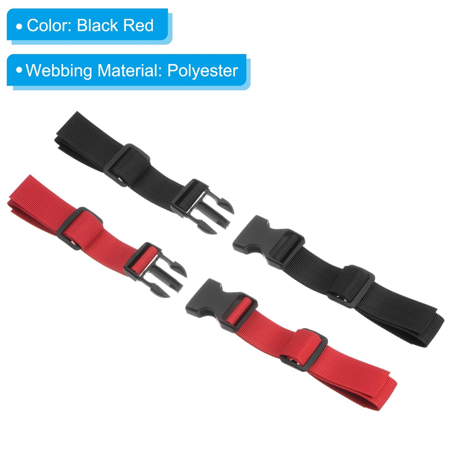 PATIKIL Backpack Chest Strap Set, 2 Pack Polyester Webbing Adjustable Replacement Strap with Quick-Release Buckle for Bag Outdoor Hiking Cycling, Black Red