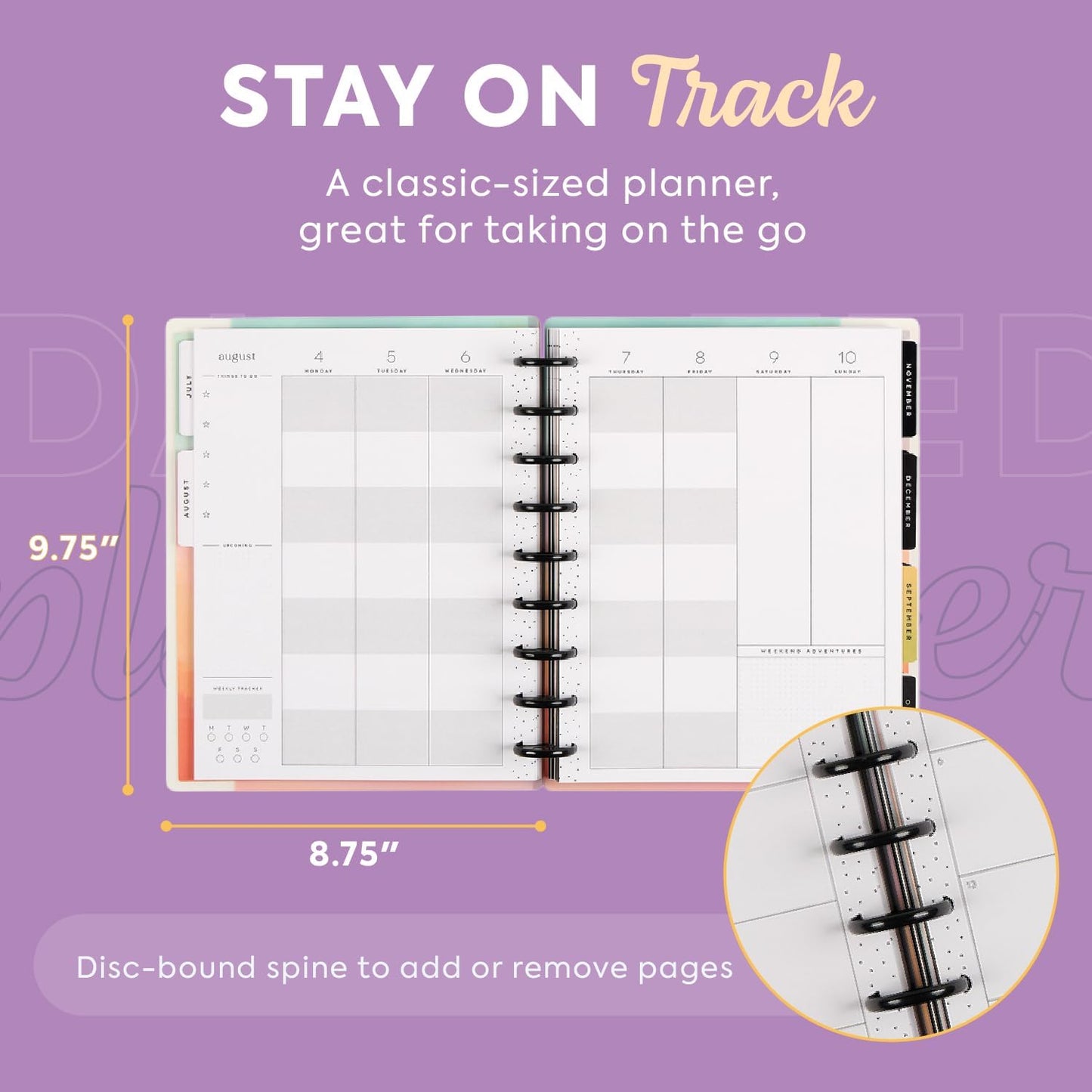 Happy Planner Disc-Bound 12-Month July 2025–June 2026 Planner with 3 Extra Months, Classic Size, Teacher Layout, Teacher Notes, 7" x 9.25”