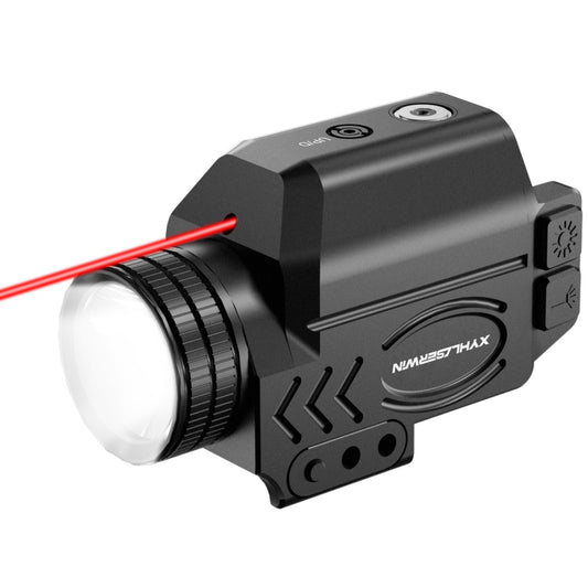 1000/500/200 Lumens Adjustable Tactical Flashlight Laser Combo with Strobe & Constant Modes, Pistol Weapon Light Red Laser Compact Rail Mount, Magnetic Rechargeable, Laser Class IIIA,Less Than 5mW