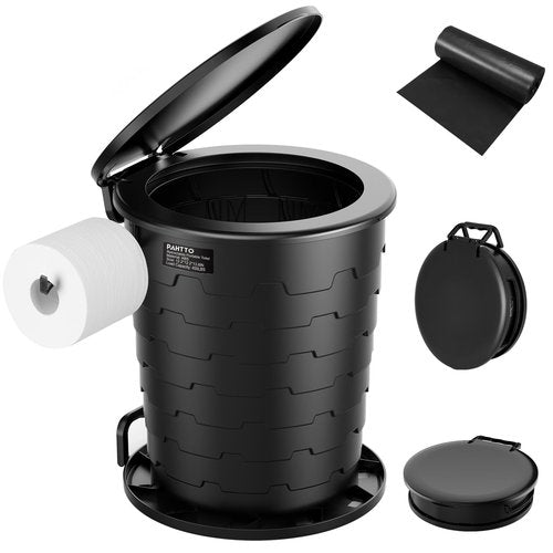 PAHTTO Portable Toilet for Adults, Retractable Porta Potty for Camping, Fishing, RV Travel, Road Trips with Toilet Paper Holder and Lid, Adjustable Height
