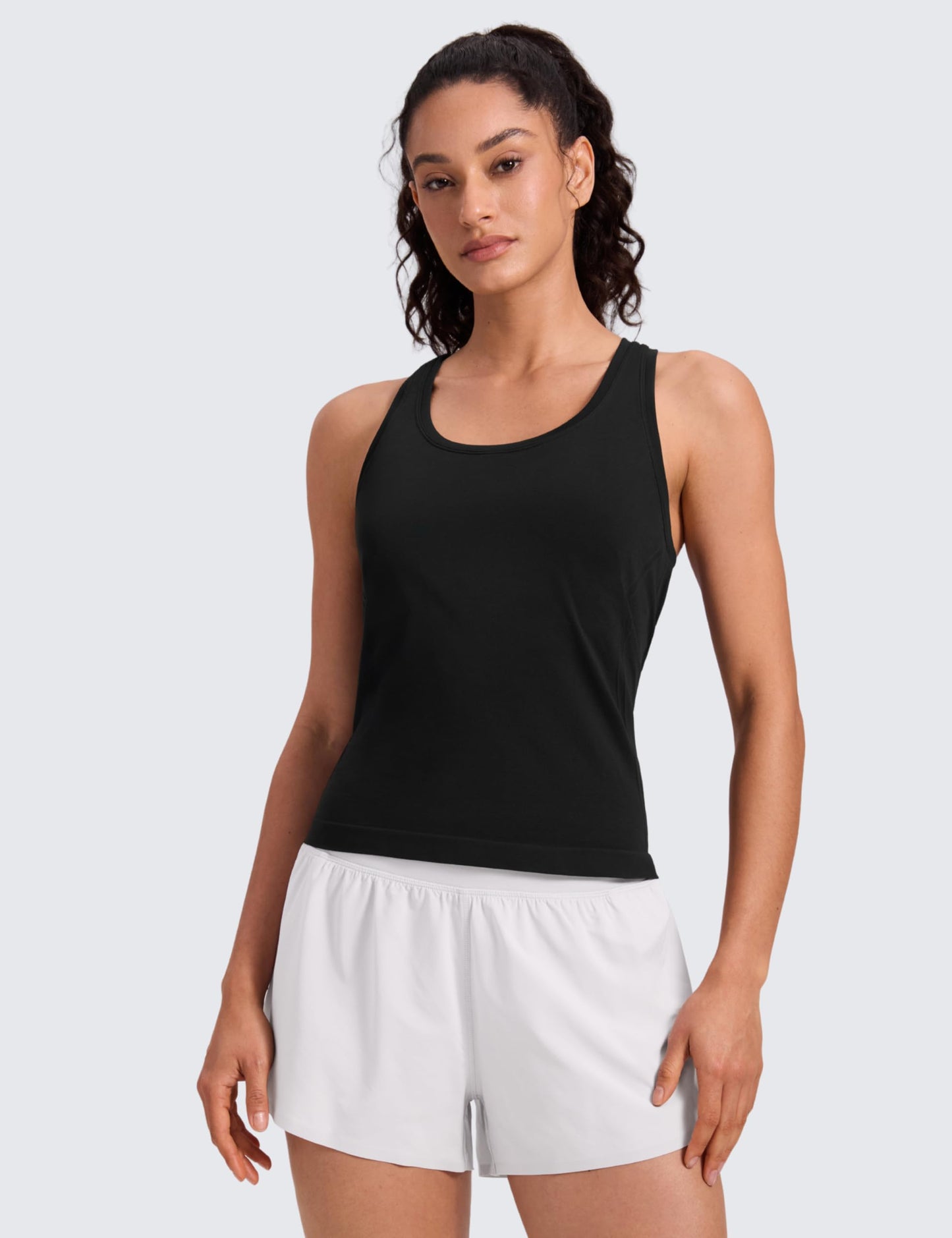CRZ YOGA Seamless Racerback Tank Tops for Women - Gym Workout Athletic Running Sleeveless Shirts Breathable Scoop Neck Black Small