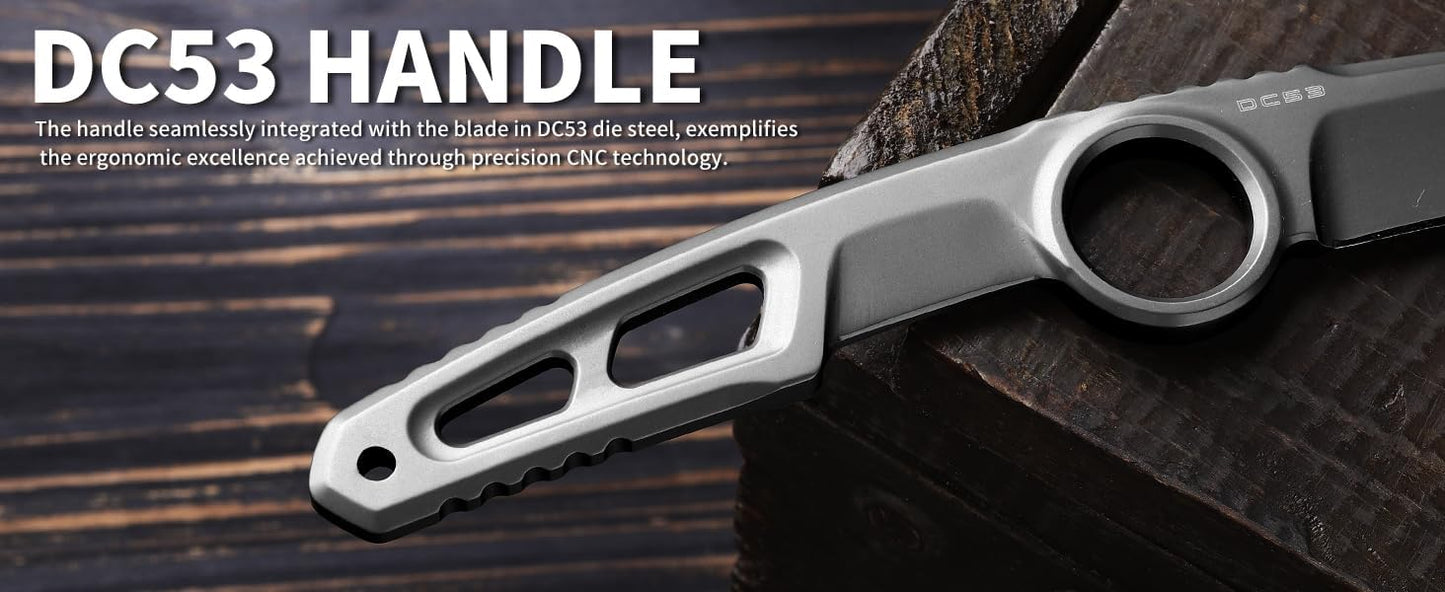 EDC Fixed Blade Knife with Sheath, Camping Knife Fixed Blade 3.3" DC53 Steel Outdoor Survival Blade Full Tang Hunting Knives for Men Women IB-01, Silver