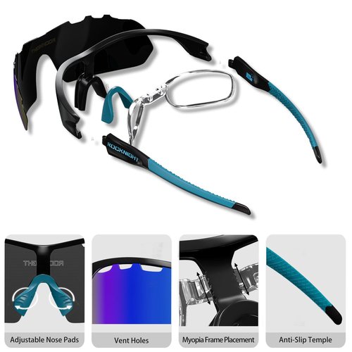 ROCKNIGHT Beach Volleyball Sunglasses Men Polarized UV Protection HD Blue Sunglasses Trendy Sun Shades Skin-Friendly TR90 Frame Black/Blue