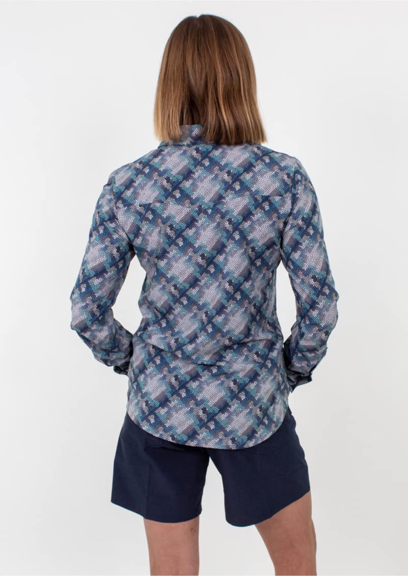 Club Ride Women's Gracie Long Sleeve Cycling Jersey - Indigo Blue Mosaic Print - X-Small