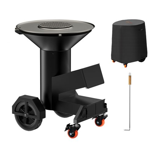 ONLYFIRE GRILLS 3-in-1 Rocket Stove with Griddle, Grate & Pot Rack, Large Wood BBQ Grill with Wheels, Ash Tool & Cover, Outdoor Stove for Patio Barbecue Cooking Backyard Camping RV Tailgating, GS346