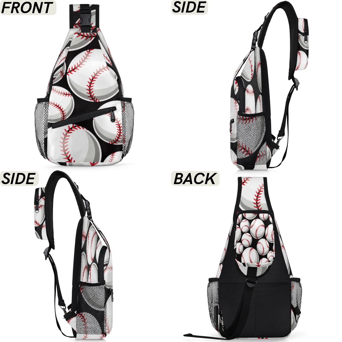 Baseball Softball Ball Sling Bag Crossbody Backpack Casual Chest Shoulder Daypacks For Cycling Hiking Travel