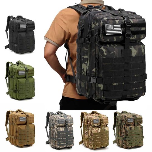 ONE WVW PIN Tactical MOLLE Backpack for Men, 45L Gym Backpacks, Large Military Daypack 3-Day Assault Pack Bug Out Bag for Rucking Hiking Fishing Camping Hunting(Black)