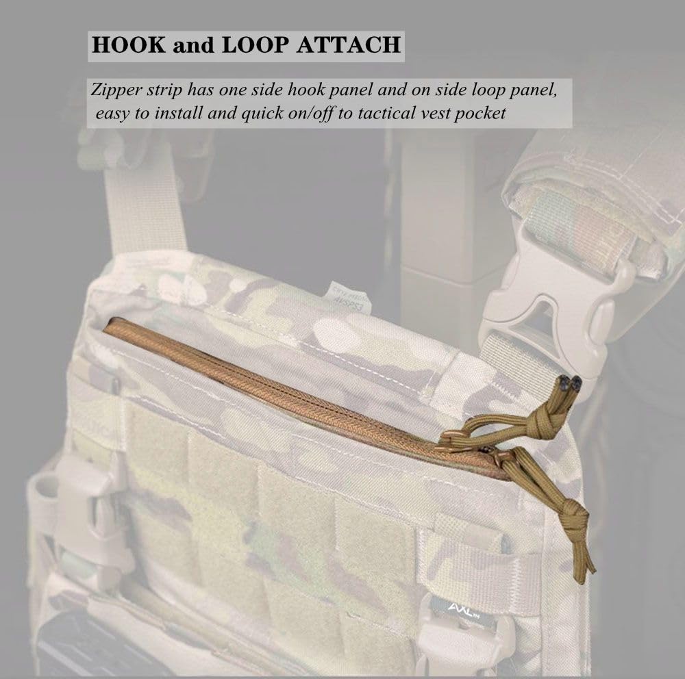 Two-Way Zipper Extra Expansion Opening Top Insert Hook and Loop Pocket Accessories for Tactical Vest - 8" Length (Tan)