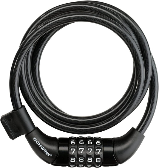 Schwinn Combination Bike Lock in Braided Steel Cable, 6 feet x 12 mm Anti Theft Bicycle Lock, Black, Security Level 3
