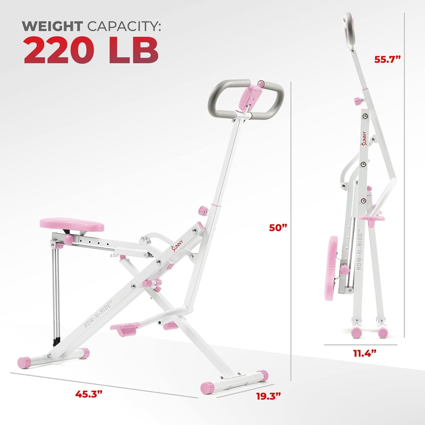 Sunny Health & Fitness Row-N-Ride Squat Assist Trainer, Foldable & Easy Setup Exercise w/Adjustable Resistance, Home Training Machine for Arm, Glute & Leg Workout, Optional Free SunnyFit App Connect