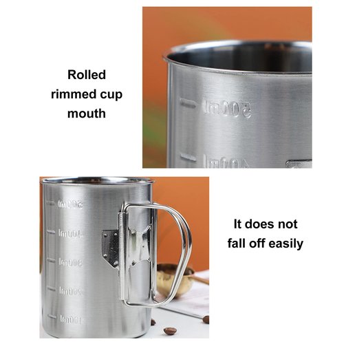 Tomotato Camping Cup with Lid, 12oz Stainless Steel Water Cup Mug with Foldable Handles and Lid, Portable Backpacking Mugs for Outdoor Camping Hiking(350ml)