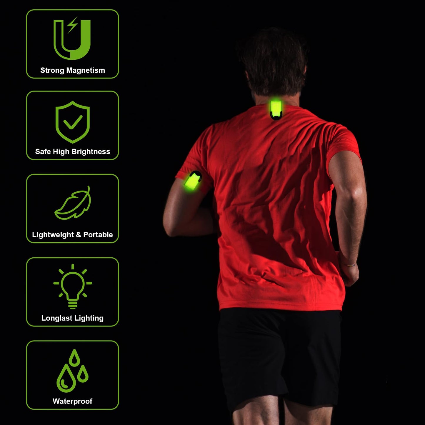 Aucuu Reflective Running Gear Set, Magnetic LED Clip Lights, Rechargeable Magnet Clip, Running Safety Lights with 3 Lighting Modes, High Visibility, Brightly Luminous for Night Running, Cycling