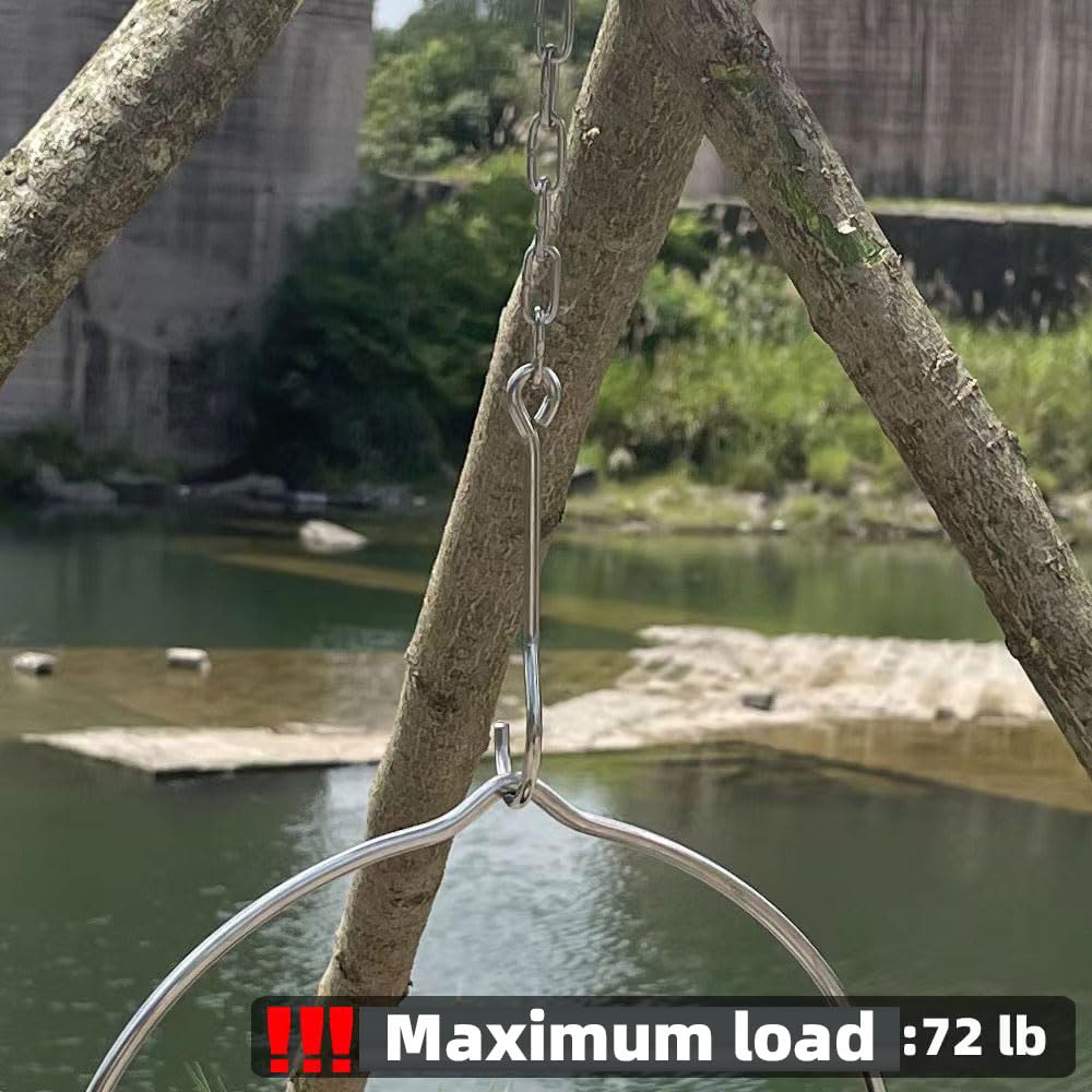 Camping Tripod Board，Turn Branches into Campfire Tripod ，Stainless Steel Campfire Support Plate with Adjustable Chain，for Hanging Cookware,Portable Camping Gear (Plus)