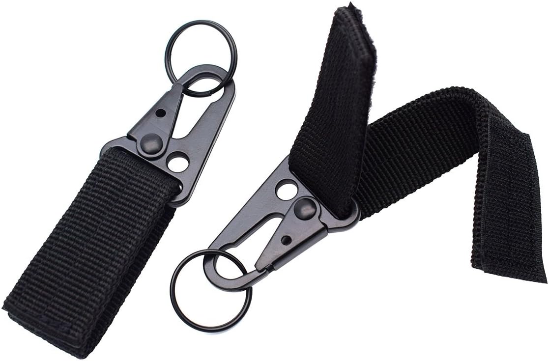 4 Pack Magic tape KeyChain Tactical Gear Clip Nylon Hook&Loop Belt Key Holder Black Metal Hook & O-ring Buckle for Molle Bags,Outdoor Sport Hiking Backpack,Belt,Webbing Attachment Strap