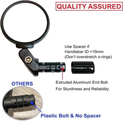 Hafny Bar End Bike / Bicycle Mirror, Stainless Steel Lens , Safe Adjustable Rearview Cycle / E-bike Mirror, HF-MR083 (Black 62mm)