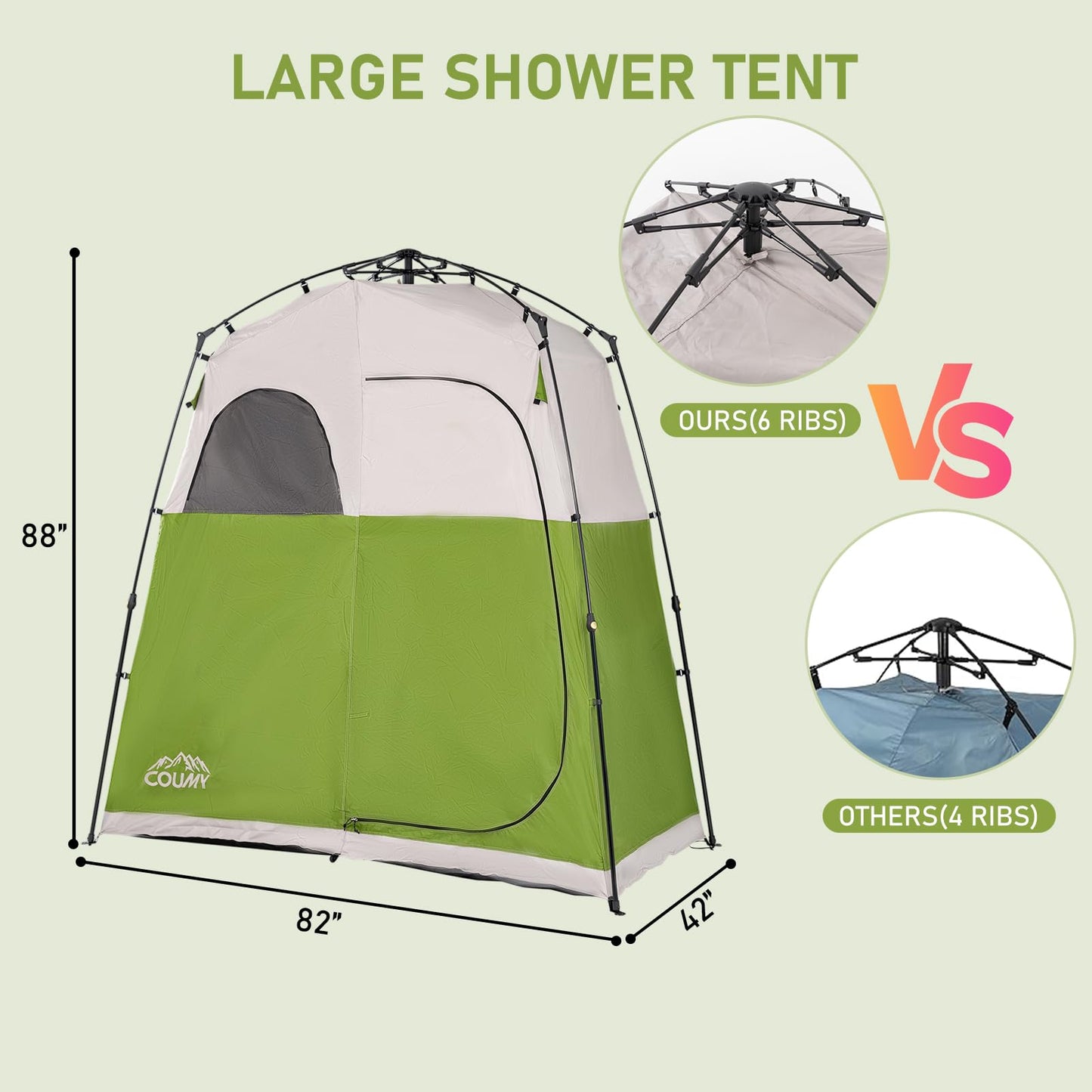 Coumy 2 Rooms Instant Pop-up Camping Shower Tent Privacy Shelter,Portable Outdoor Shower,Changing Room,Sun Shelter for Camping,Beach Hiking,and Fishing