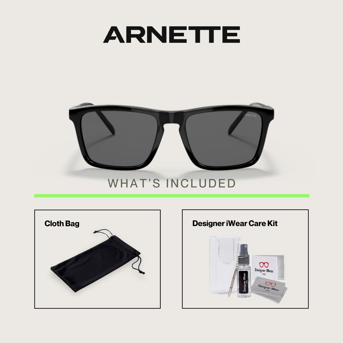 ARNETTE Shyguy AN4283 41/87 56MM Black/Dark Grey Square Sunglasses for Men +BUNDLE with ACCESSORY EYEWEAR KIT
