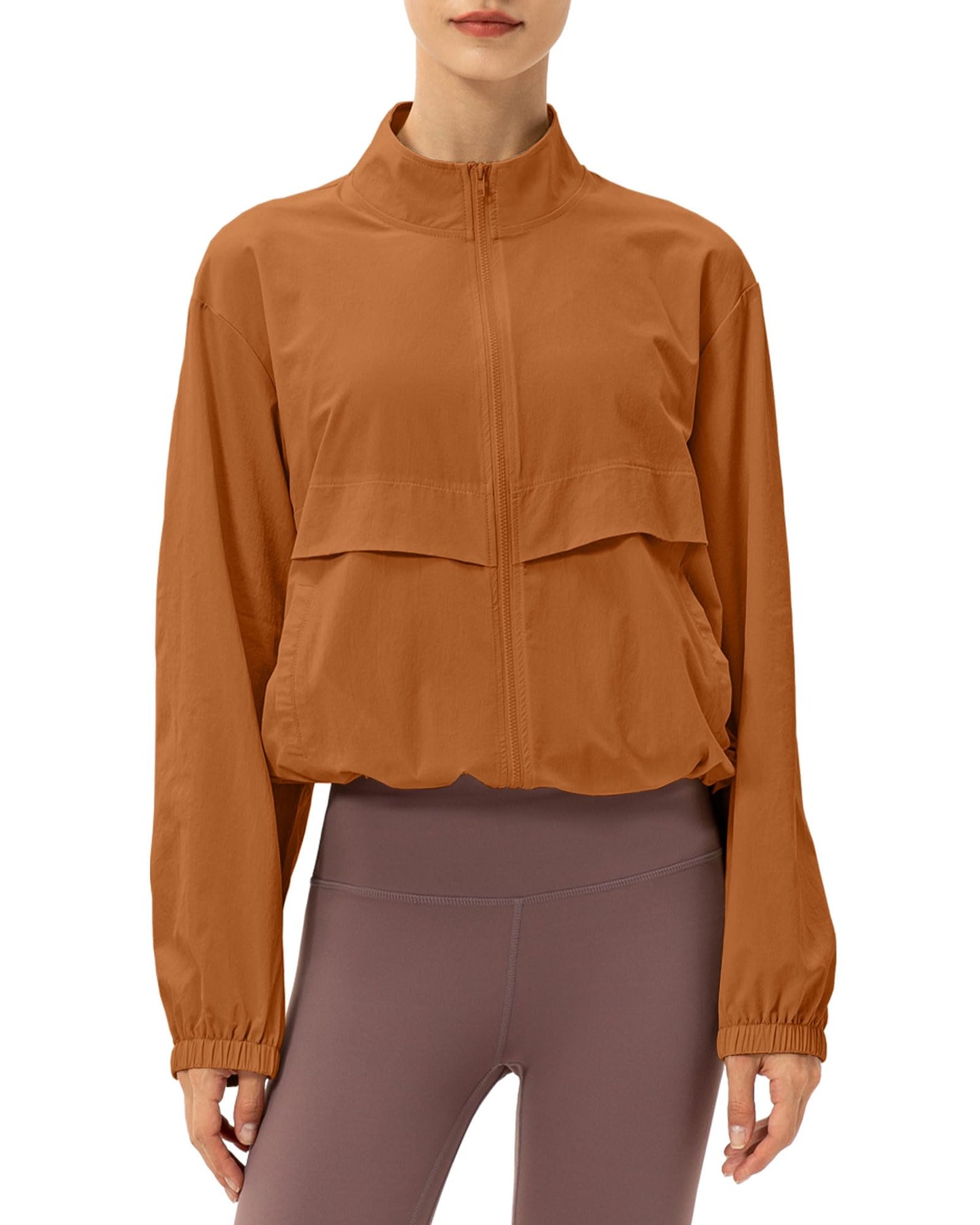 Locachy Women's Lightweight Zip Up Athletic Jacket Stand Collar Windproof Sun Protection Workout Outdoor Jacket Brown M
