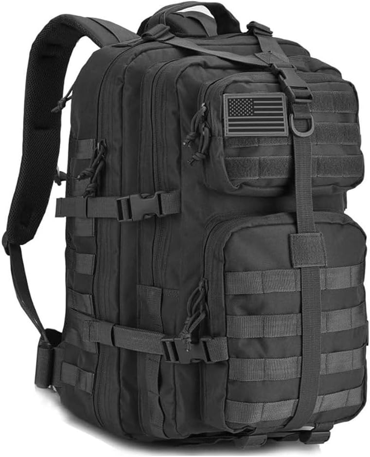 REEBOW GEAR Tactical Backpack 40L Large Army 3 Day Assault Pack Molle Bug Bag Backpacks Military Style Rucksacks (Black)