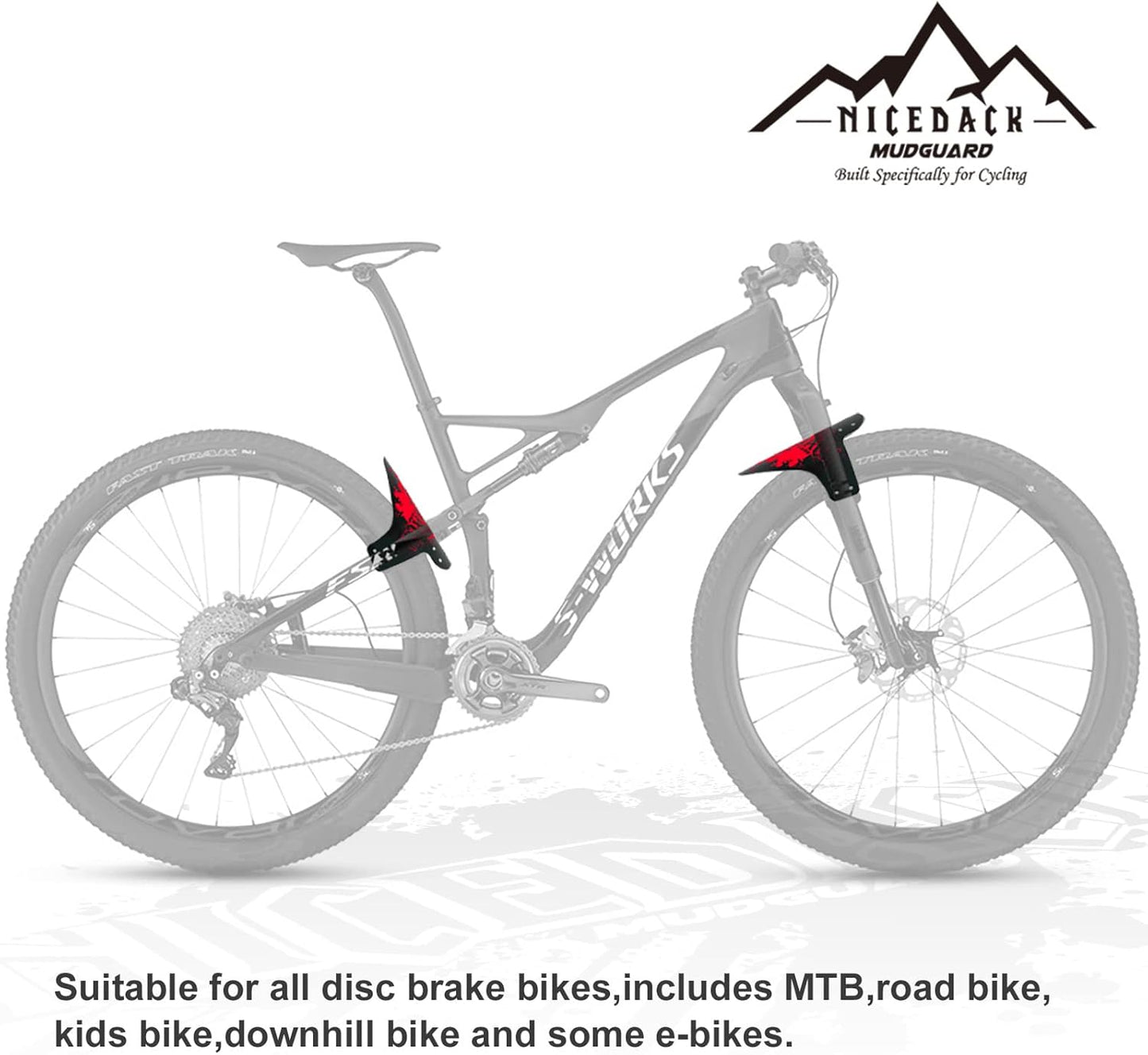 NICEDACK Bike Fender, Adjustable MTB Mud Guard, Front and Rear Compatible Mudguards, Fits 650B 20" 26" 27.5" 29 inch Fat Tire Bikes and All Disc Brake Bicycles