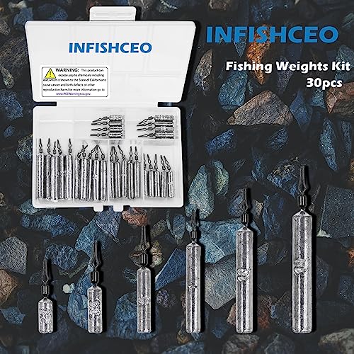Fishing Weights Sinkers Set - 30pcs Drop Shot Weights for Bass & Fish - 3/16 oz