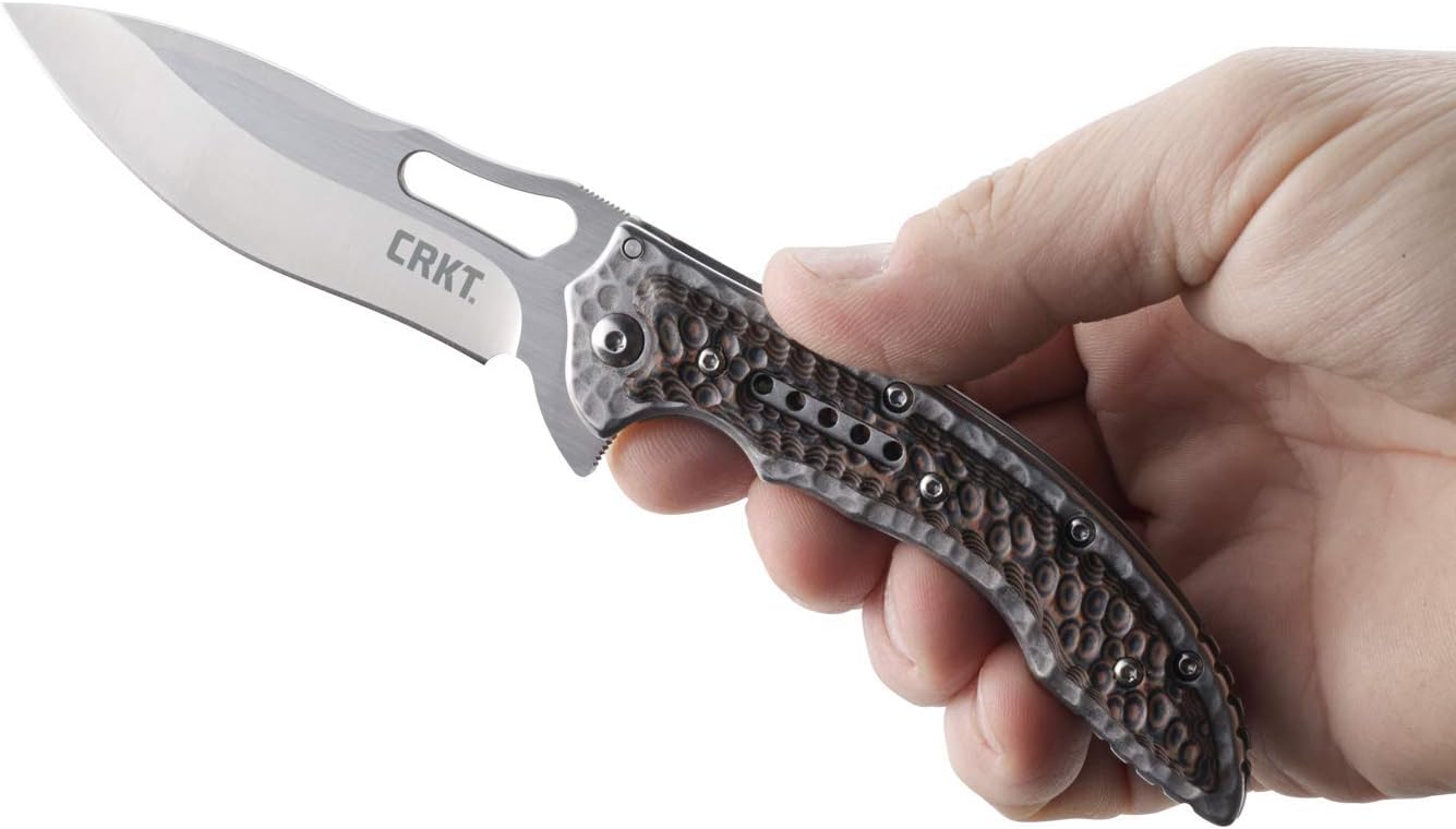 CRKT Fossil Folding Pocket Knife: Compact Stainless Steel Plain Edge EDC Folder with Frame Lock, Everyday Carry Knife, Satin Blade Finish 5460, Brown
