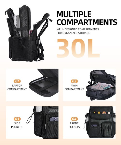 SWANSWIFT Mesh Backpack for School 30L XLarge Heavy Duty, See Through Backpack with Pen Sleeve for Girls Boys Student Diving Travel Hiking Outdoor Sport(4 Patches)