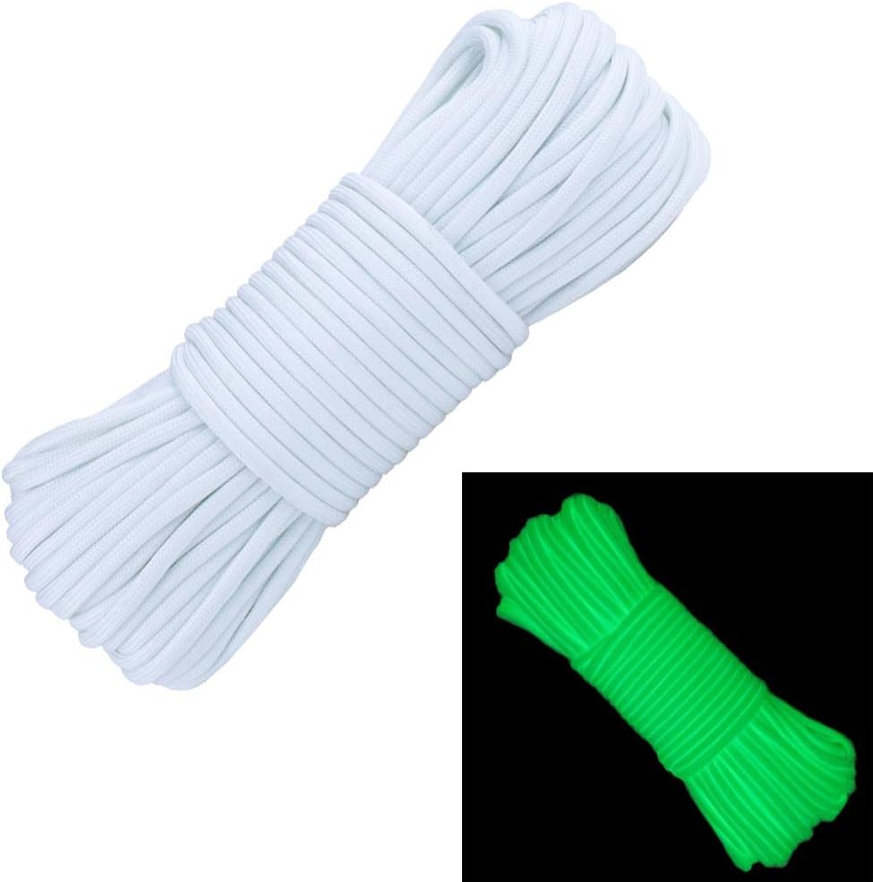 Glow in The Dark 550 Paracord - 100 Feet - 21 Strand - 10 Color Options