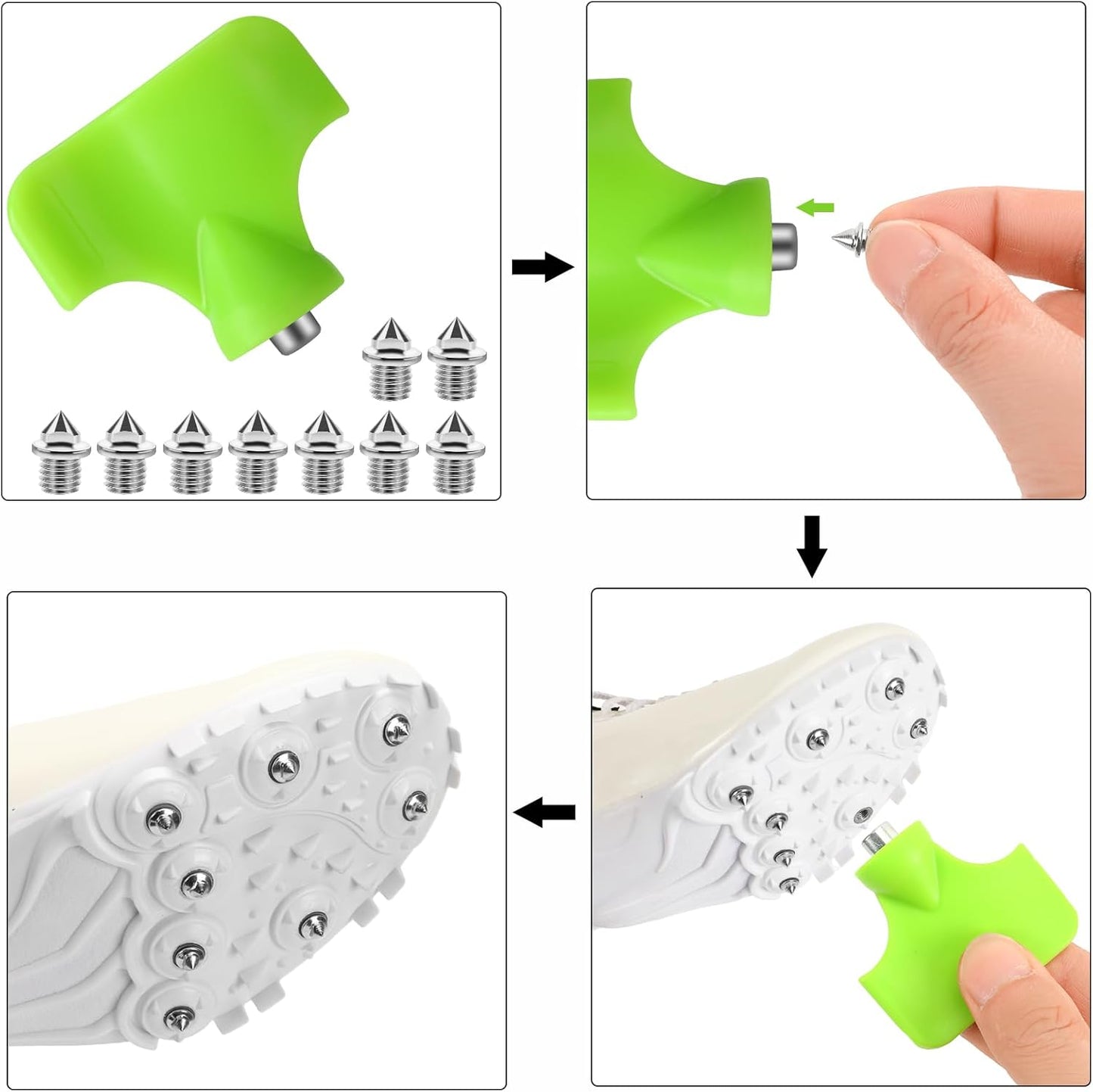 AUGSUN 120pcs Stainless Steel Track and Cross Country Spikes with Spike Wrench, Replacement Spikes for Sprint Sports Short Running Shoes